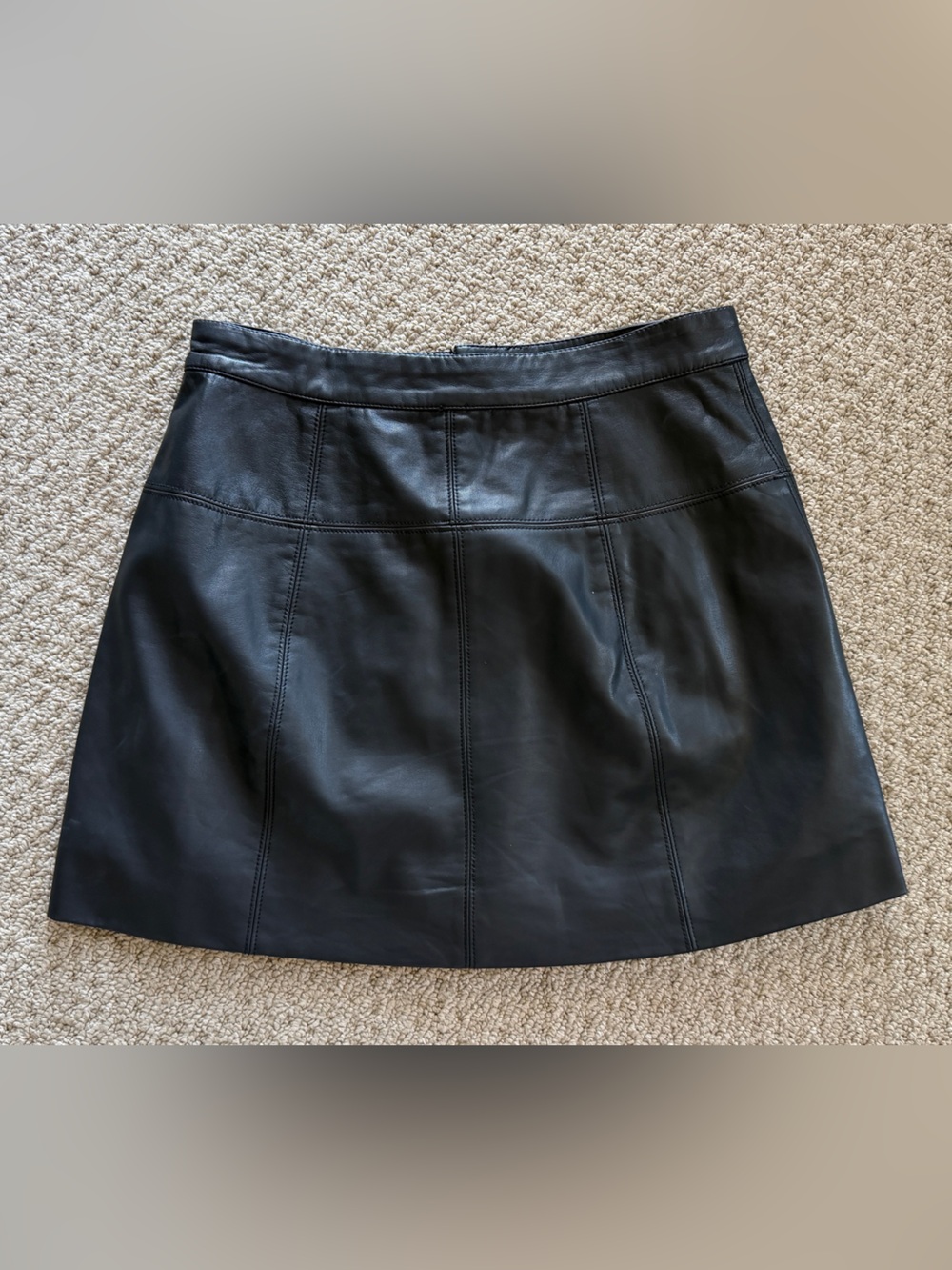 Free People Black Leather Button-Front Mini Skirt Size 8 - Picture 3 of 3